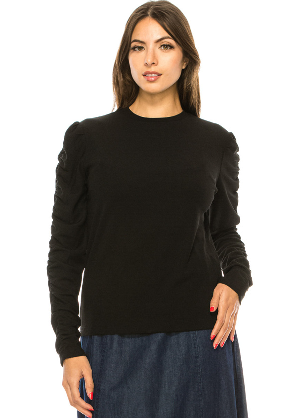 Black T-Shirt With Draped Long Sleeves