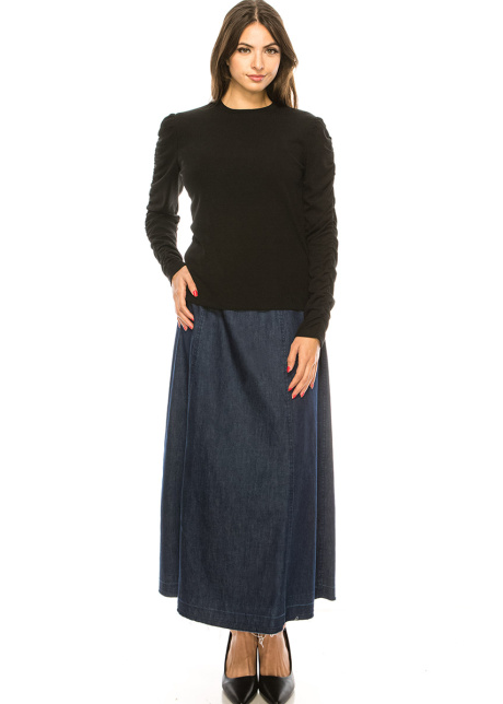 Black T-Shirt With Draped Long Sleeves
