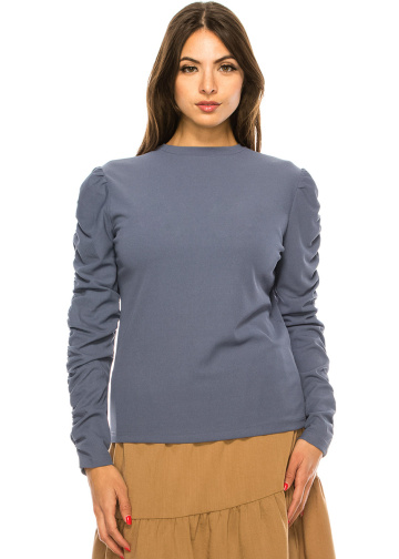 Blue T-Shirt With Draped Long Sleeves