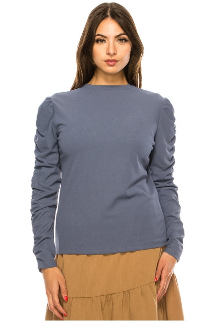Blue T-Shirt With Draped Long Sleeves