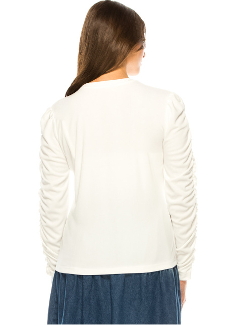 White T-Shirt With Draped Long Sleeves