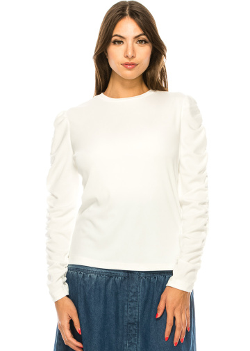 White T-Shirt With Draped Long Sleeves