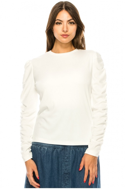 White T-Shirt With Draped Long Sleeves