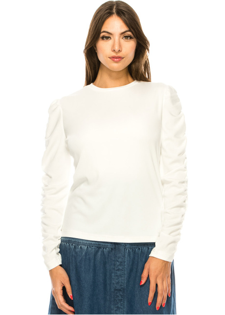 White T-Shirt With Draped Long Sleeves