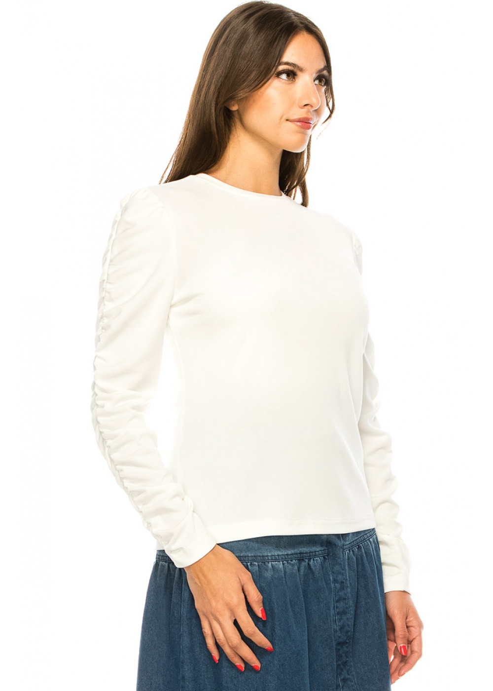 White T-Shirt With Draped Long Sleeves