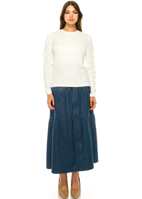 White T-Shirt With Draped Long Sleeves
