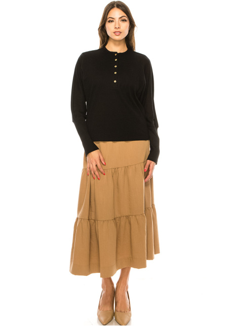 Black Leg-Of-Mutton Long Sleeve T-Shirt