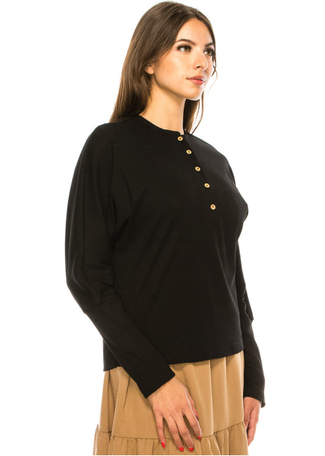 Black Leg-Of-Mutton Long Sleeve T-Shirt