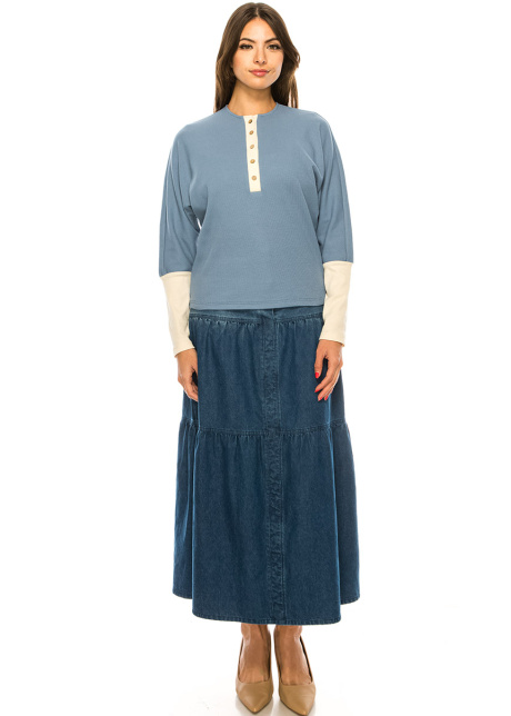 Blue Leg-Of-Mutton Long Sleeve T-Shirt