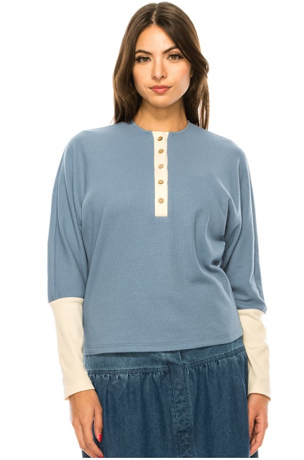 Blue Leg-Of-Mutton Long Sleeve T-Shirt