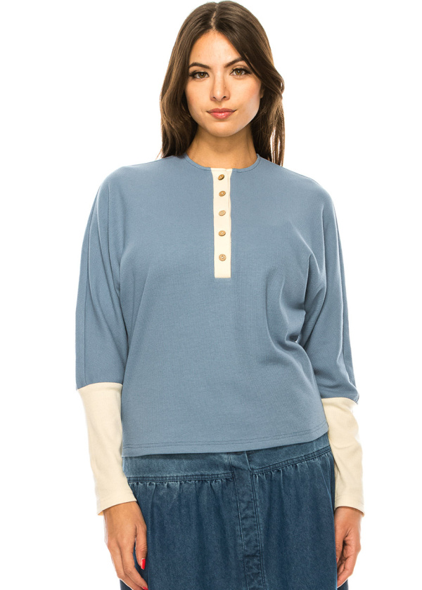 Blue Leg-Of-Mutton Long Sleeve T-Shirt