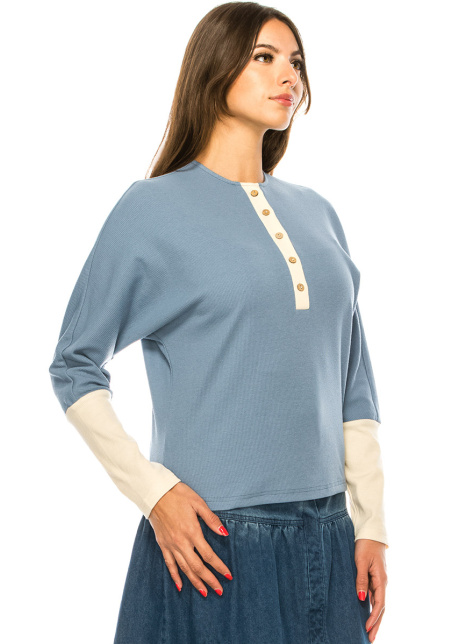 Blue Leg-Of-Mutton Long Sleeve T-Shirt