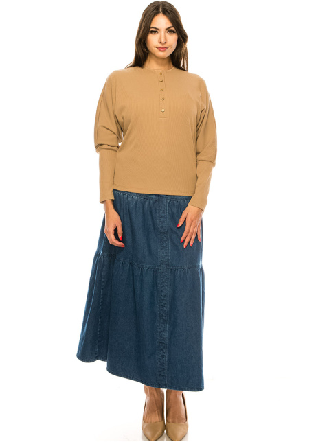 Camel Leg-Of-Mutton Long Sleeve T-Shirt