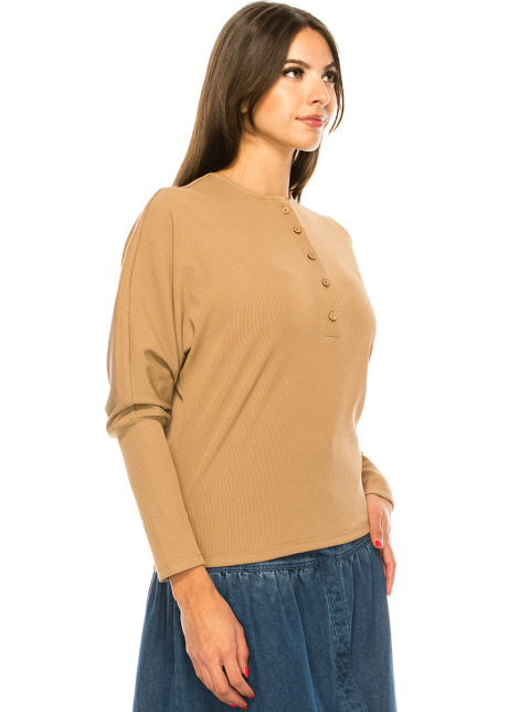 Camel Leg-Of-Mutton Long Sleeve T-Shirt