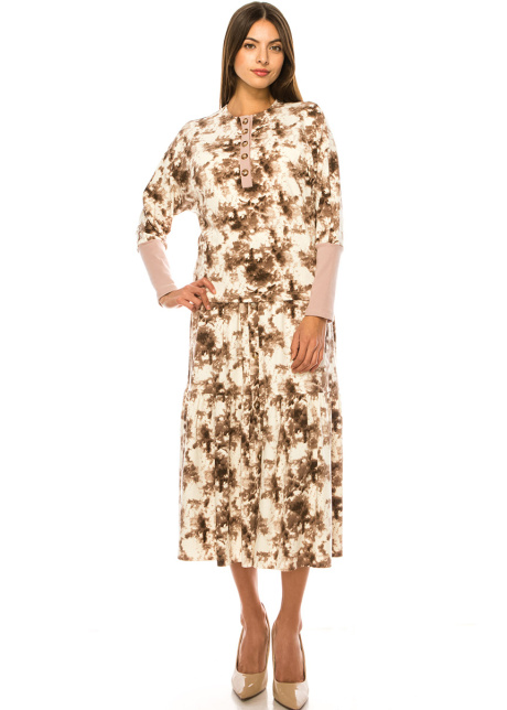 Flared Hem Printed Midi Skirt in Pink