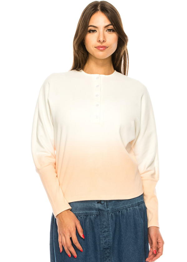 Orange Long Sleeve T-Shirt With Quarter Button