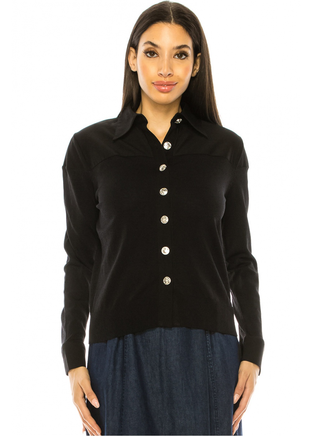 Sophisticated Shirt Collar Cardigan in Black