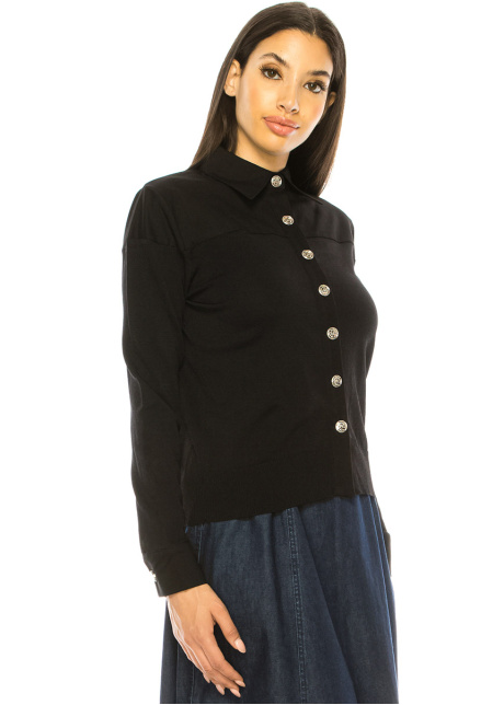 Sophisticated Shirt Collar Cardigan in Black