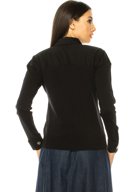 Sophisticated Shirt Collar Cardigan in Black