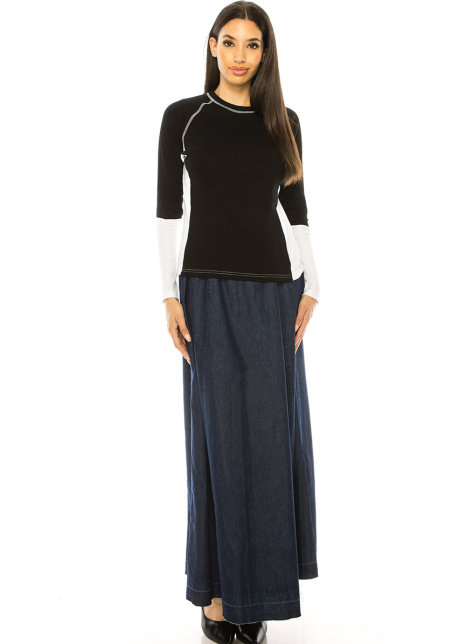 Color-Block Black And White Long Sleeve T-Shirt