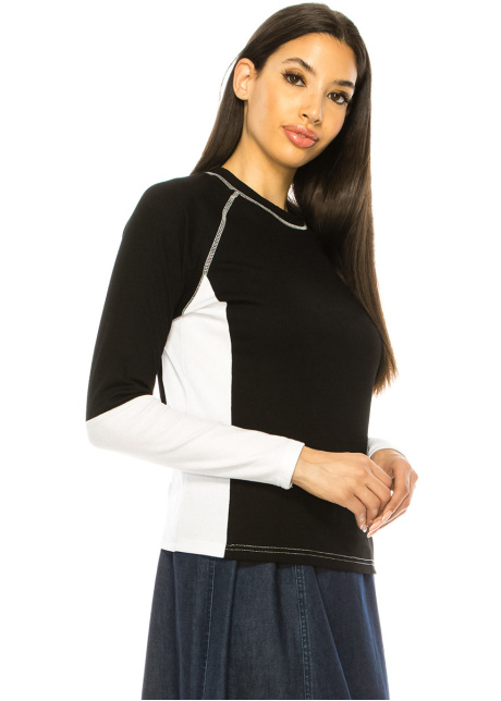 Color-Block Black And White Long Sleeve T-Shirt