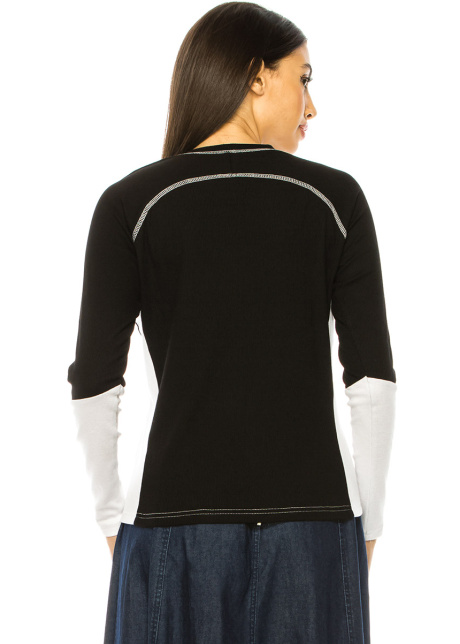 Color-Block Black And White Long Sleeve T-Shirt