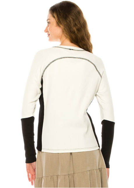 Color-Block Long Sleeve T-Shirt In Black And White