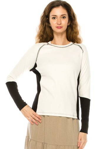 Color-Block Long Sleeve T-Shirt In Black And White
