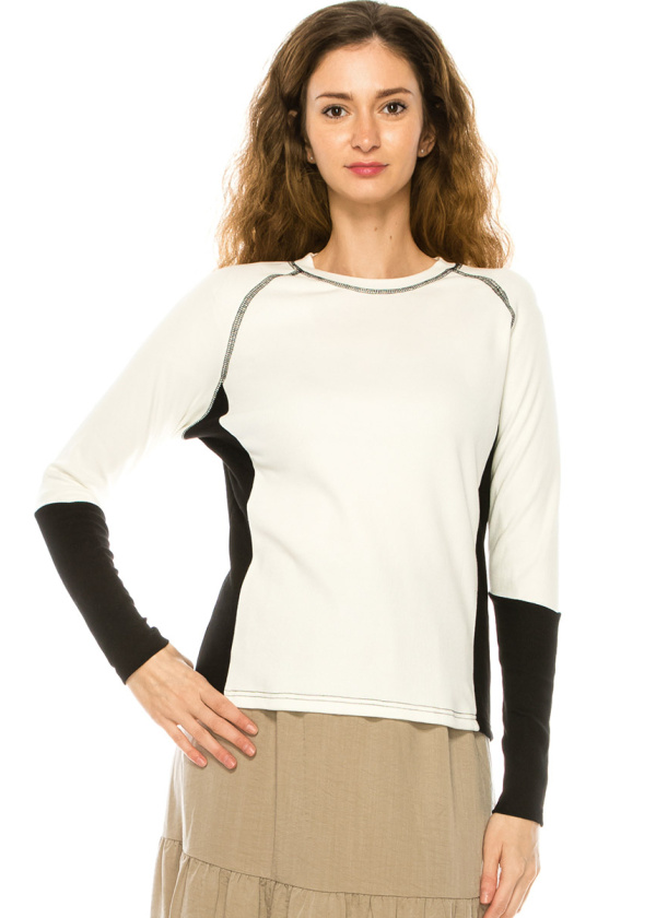 Color-Block Long Sleeve T-Shirt In Black And White