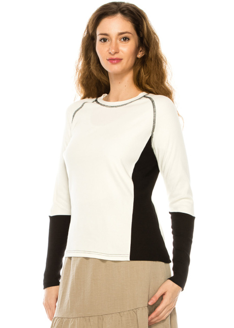 Color-Block Long Sleeve T-Shirt In Black And White