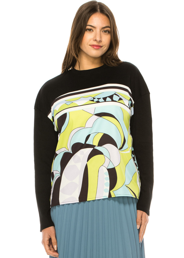 Crew Neck Long Sleeve T-Shirt With Abstract Print