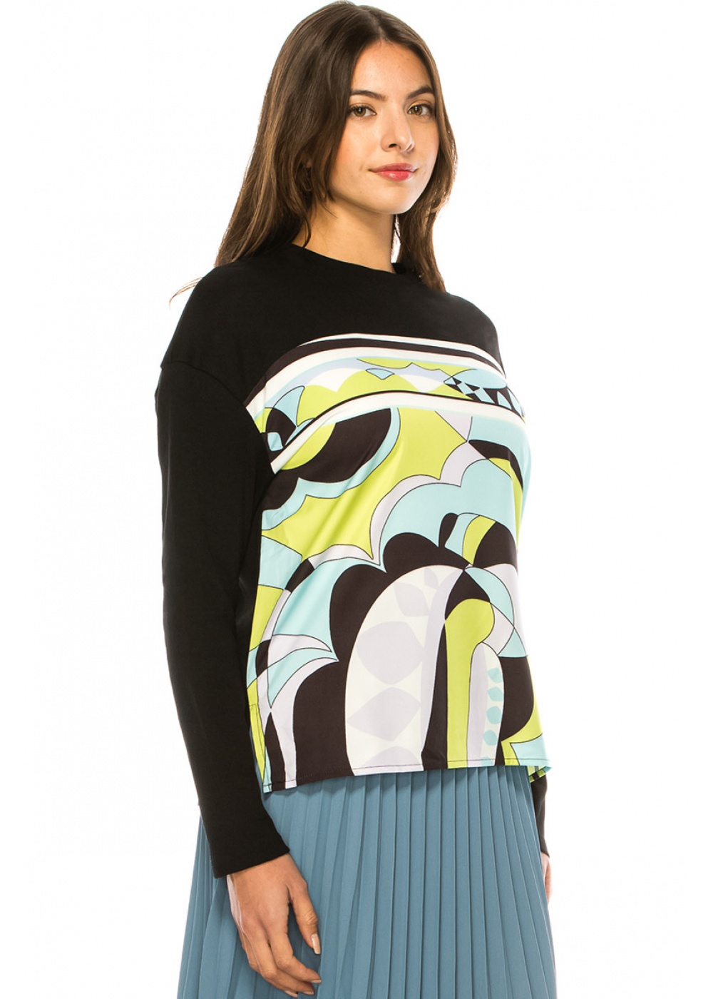 Crew Neck Long Sleeve T-Shirt With Abstract Print