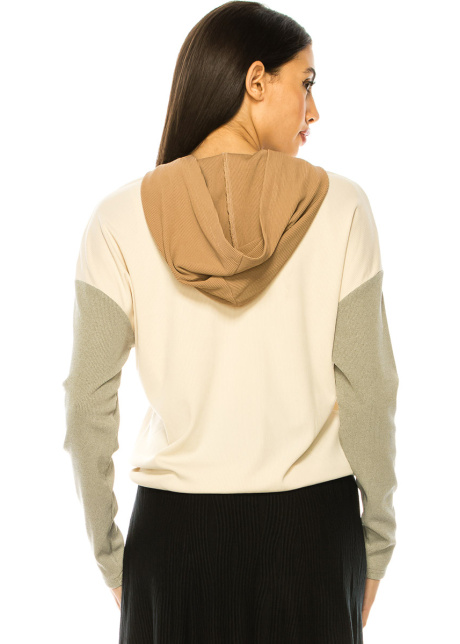 Beige Long Sleeve T-Shirt With Camel Hood