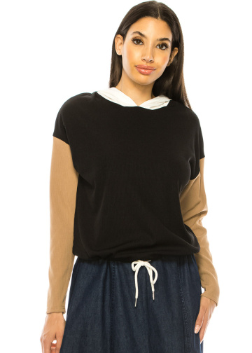Black Long Sleeve T-Shirt With White Hood