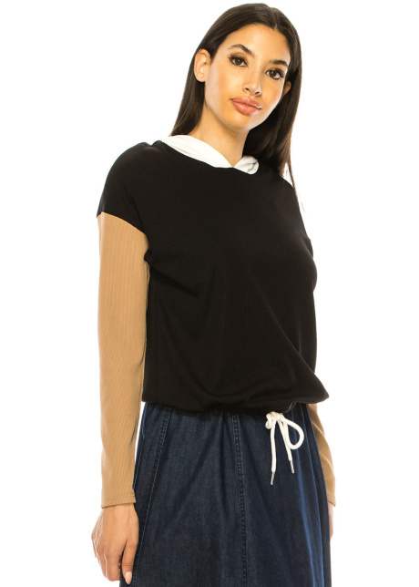 Black Long Sleeve T-Shirt With White Hood