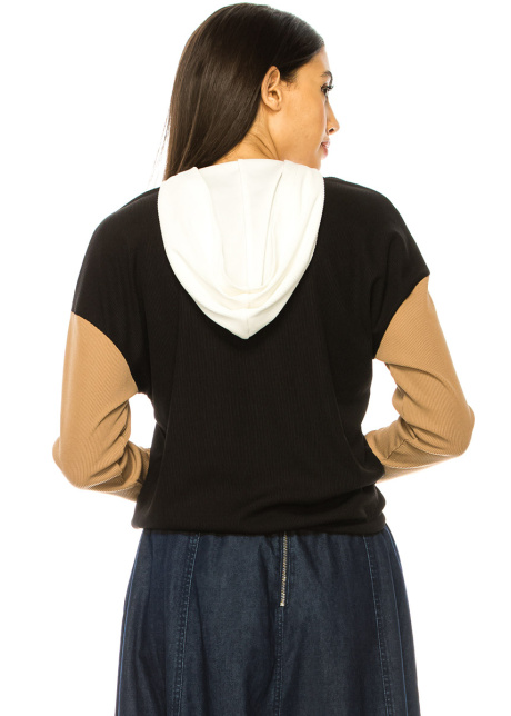 Black Long Sleeve T-Shirt With White Hood