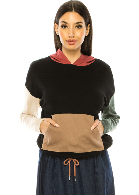Multi-Colored Long Sleeve T-Shirt With Hood