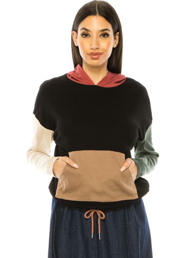 Multi-Colored Long Sleeve T-Shirt With Hood