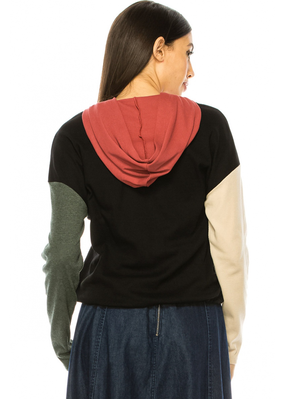 Multi-Colored Long Sleeve T-Shirt With Hood