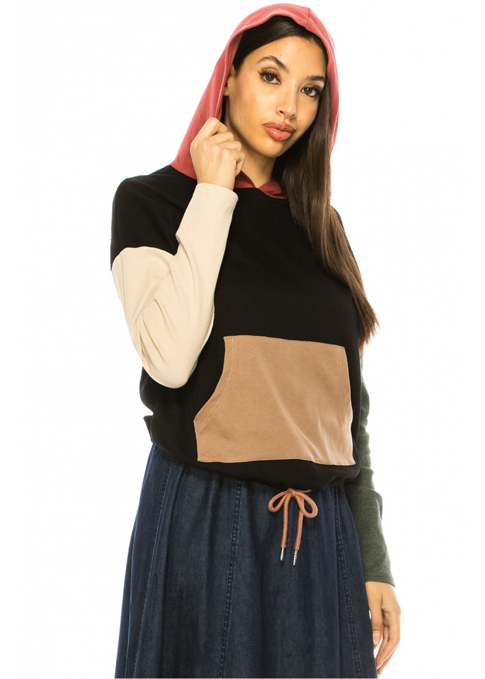 Multi-Colored Long Sleeve T-Shirt With Hood