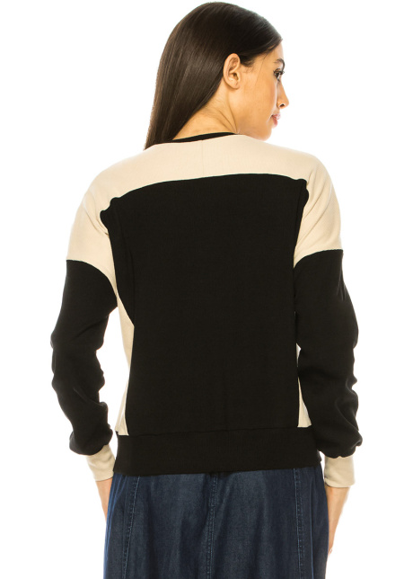 Two-Tone Long Sleeve T-Shirt In Black & Beige