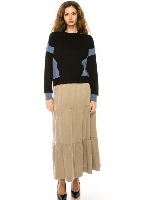 Two-Tone Long Sleeve T-Shirt In Black & Blue