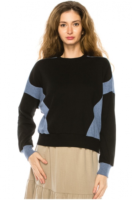 Two-Tone Long Sleeve T-Shirt In Black & Blue