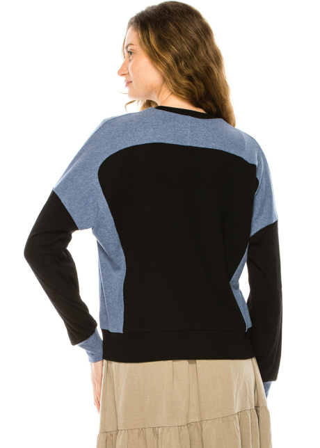 Two-Tone Long Sleeve T-Shirt In Black & Blue