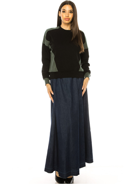 Two-Tone Long Sleeve T-Shirt In Black & Green