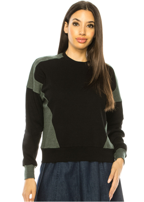 Two-Tone Long Sleeve T-Shirt In Black & Green