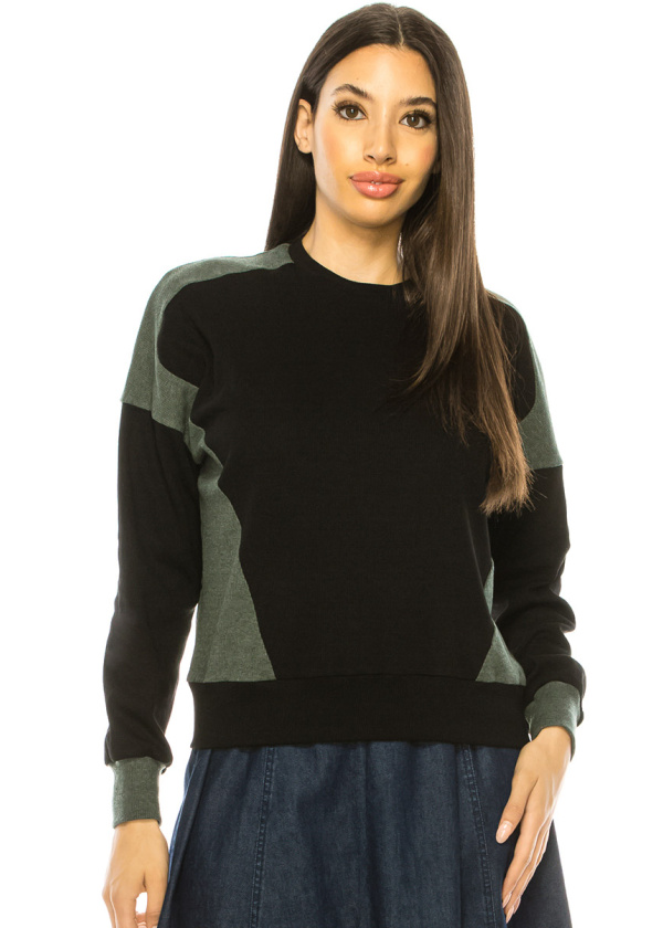 Two-Tone Long Sleeve T-Shirt In Black & Green