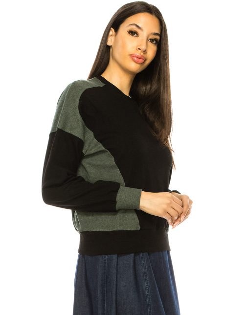 Two-Tone Long Sleeve T-Shirt In Black & Green