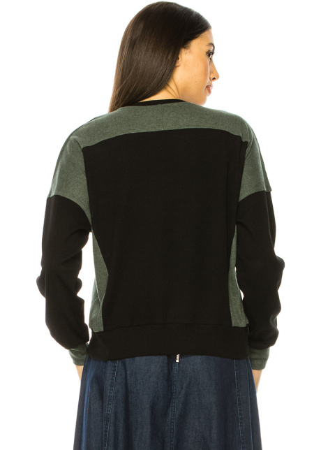 Two-Tone Long Sleeve T-Shirt In Black & Green