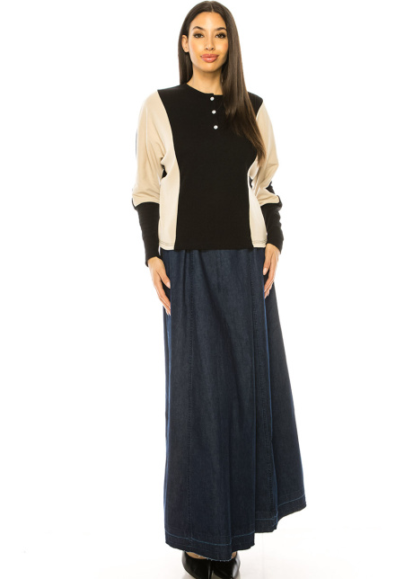 Beige And Black Long Sleeves T-Shirt